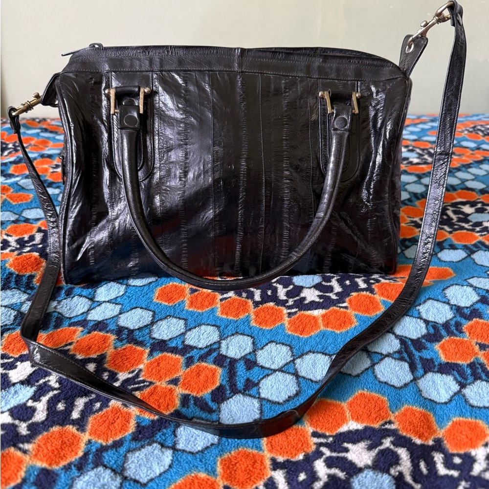 Leather of the Sea Women’s Vintage Genuine Eel Skin Black Pocketbook